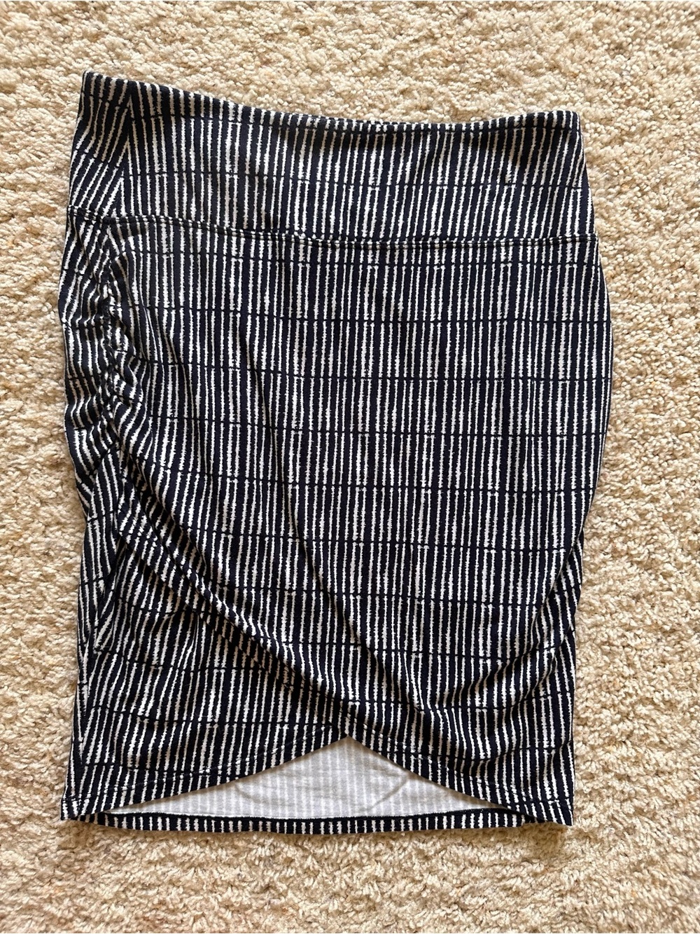 Athleta Navy Blue and White Stripe Patterned Ruched Wrap-Front Pencil Skirt